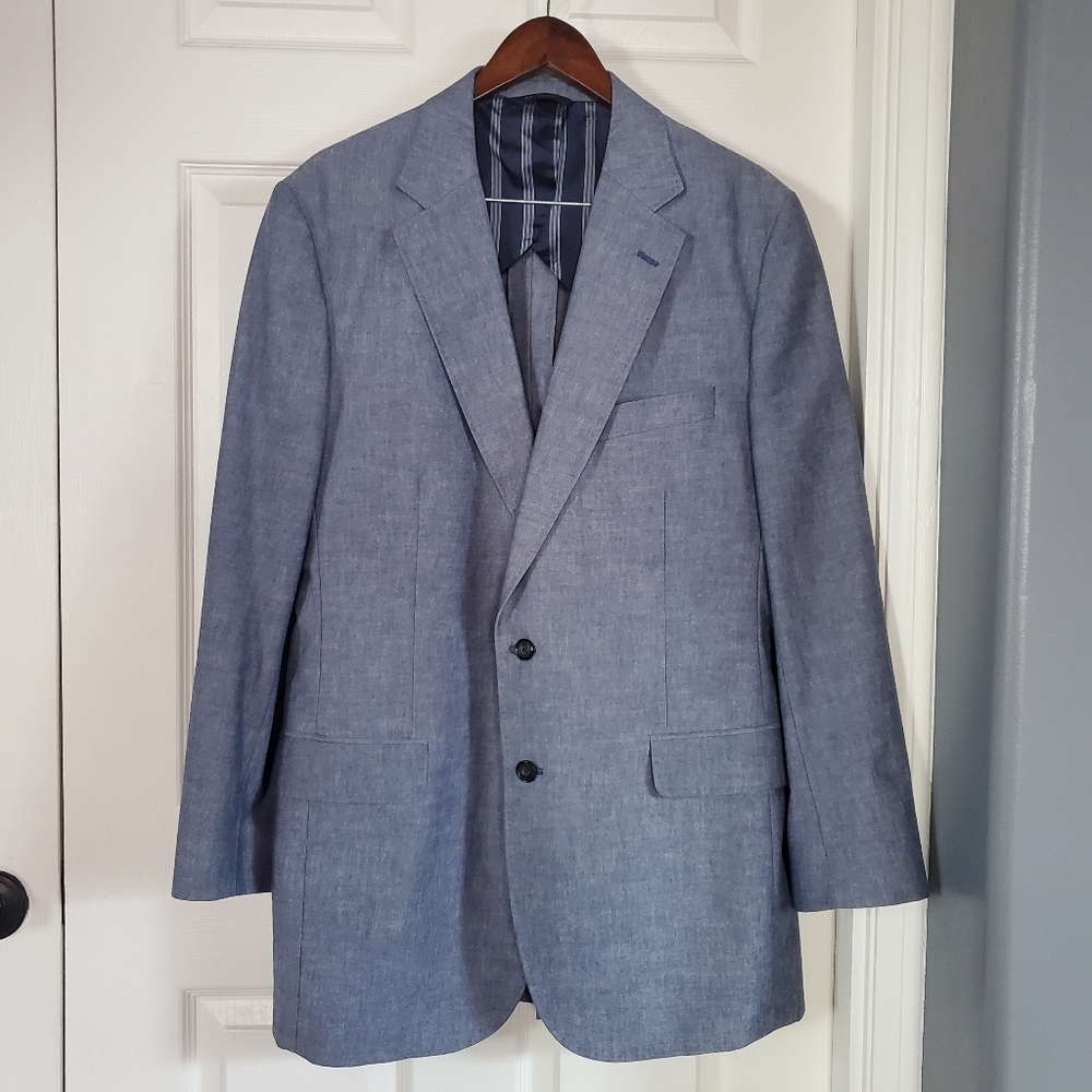 Brooks Brothers Blue Blazer Sport Coat Size 40L Cotton Notch Single Breasted